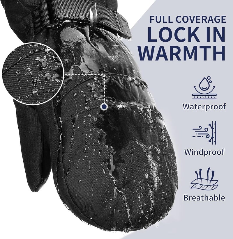 Odtmger Snow Mittens Waterproof Winter Ski Warm Cotton & Spray-Bonded Cotton Lined, Anti-Loss Rope for Parent Child - Image 5